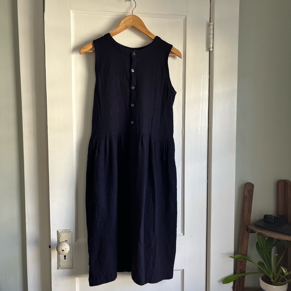 Ichi Antiquites Sleeveless Navy Wool Dress